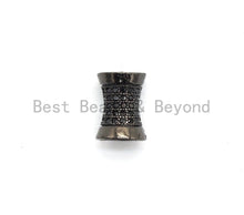 Load image into Gallery viewer, Black CZ Pave On Black Hourglass Spacer Beads, Big Large Hole beads , Cubic Zirconia Drum Barrel Space Beads, 10x8mm, SKU#C90