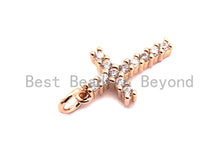 Load image into Gallery viewer, CZ Clear/Black Micro Pave Cross Pendant, CZ Pave Cross Charm, Gold/Rose Gold/Silver/Gunmetal plated, 9x16mm, Sku#F795