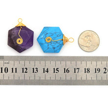 Load image into Gallery viewer, Gold Hexagon Gemstone Pendant, Sku#LY04