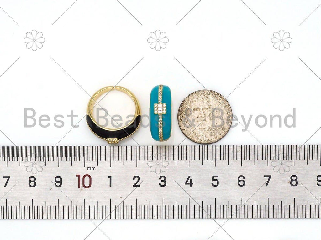 Pave Baguette CZ Colorful Enamel Adjustable Ring,Sku#X241