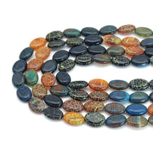 Load image into Gallery viewer, 13x18mm Blue Brown Fire Agate Flat Oval Beads, Sku#U2139