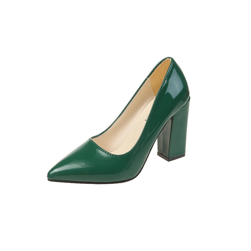 Women's Pointed-Toe Chunky Heel Pumps - Slip-On Block Heel Shoes