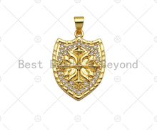 Load image into Gallery viewer, CZ Micro Pave Cross On Shield Shape Pendant/Charm,Cubic Zirconia Charm, Necklace Bracelet Charm Pendant,19x26mm, Sku#LK189