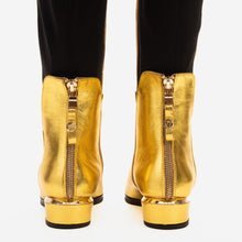 Load image into Gallery viewer, The Fairoks Gold Leather Pointy Toe Knee High Women Boot