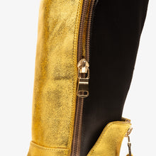 Load image into Gallery viewer, The Fairoks Gold Leather Pointy Toe Knee High Women Boot