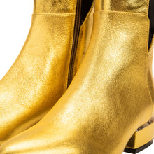 Load image into Gallery viewer, The Fairoks Gold Leather Pointy Toe Knee High Women Boot