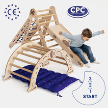Load image into Gallery viewer, Apollo 5in1 Climbing Set:  Pikler Triangle, Net, Arch, Slide Board, and Cushion for Little Astronauts