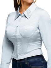 Load image into Gallery viewer, Trick 'em Corset Shirt - Sky