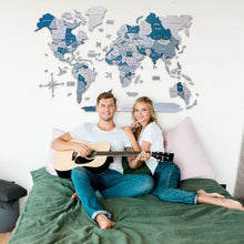 Load image into Gallery viewer, 3D Wooden World Map Aqua