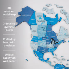 Load image into Gallery viewer, 3D Wooden World Map Azure