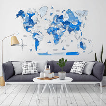 Load image into Gallery viewer, 3D Wooden World Map Azure