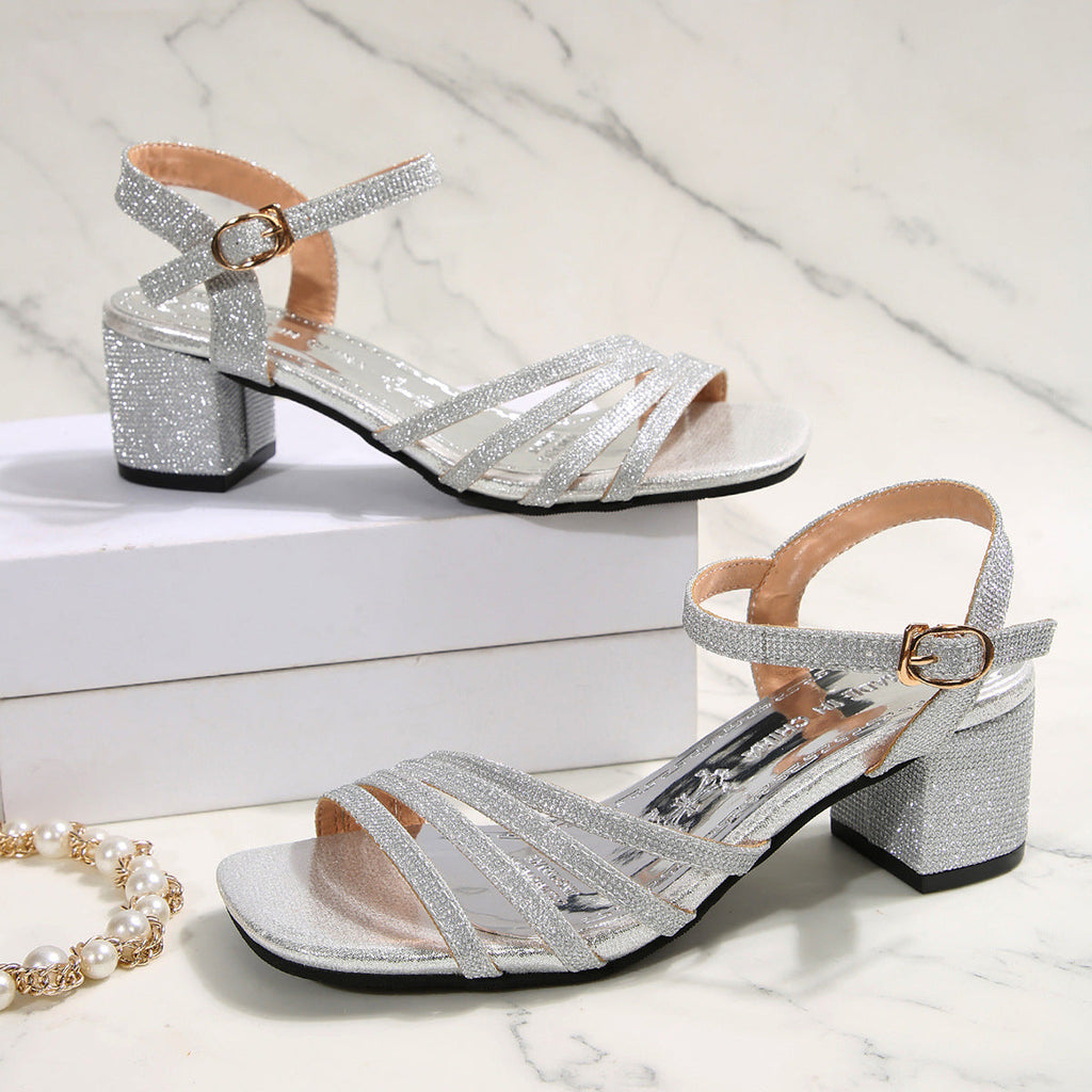 Women's Square Toe Chunky Heel Sandals - Fish Mouth Design PU Leather Summer Heels