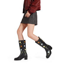 Load image into Gallery viewer, Women's Western Boots with Floral Embroidery - Mid-Calf Chunky Heel Boots