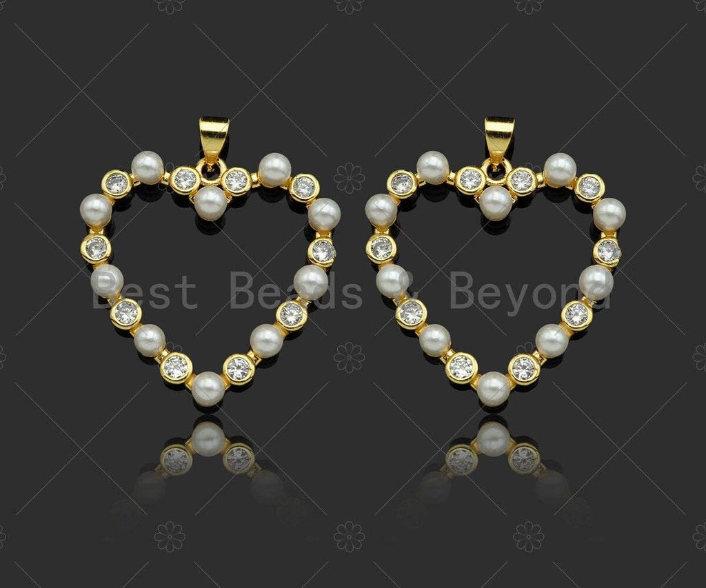 Gold Filled  Pearl Open Heart Shape Pendant,Necklace Bracelet Pendant,Sku#LD101