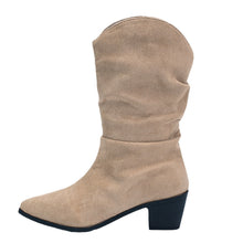 Load image into Gallery viewer, Women's Chunky Heel Pointed Toe Denim Midcalf Boots - Slip-On Fashion Boots