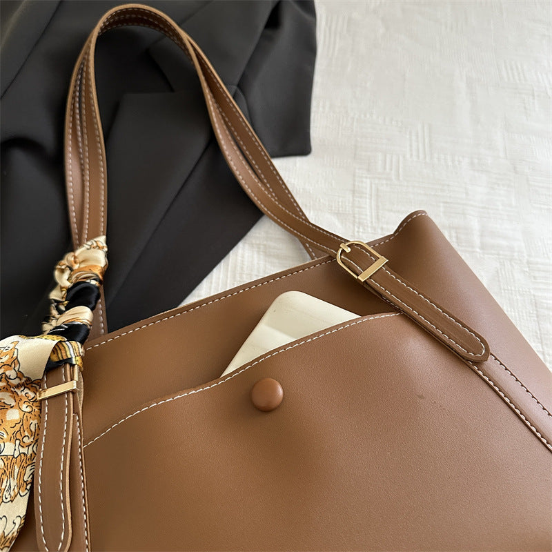 Women's High-Capacity PU Leather Shoulder Bag - Casual Streetwear Handbag with Multiple Pockets