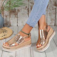 Load image into Gallery viewer, Women's Shiny Hollow Wedge Sandals - Fish Mouth Peep Toe Buckle Strap Summer Shoes