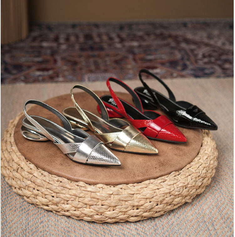 Women's Patent Leather Cutout High-Heel Sandals - Pointed Toe Slip-On Heels