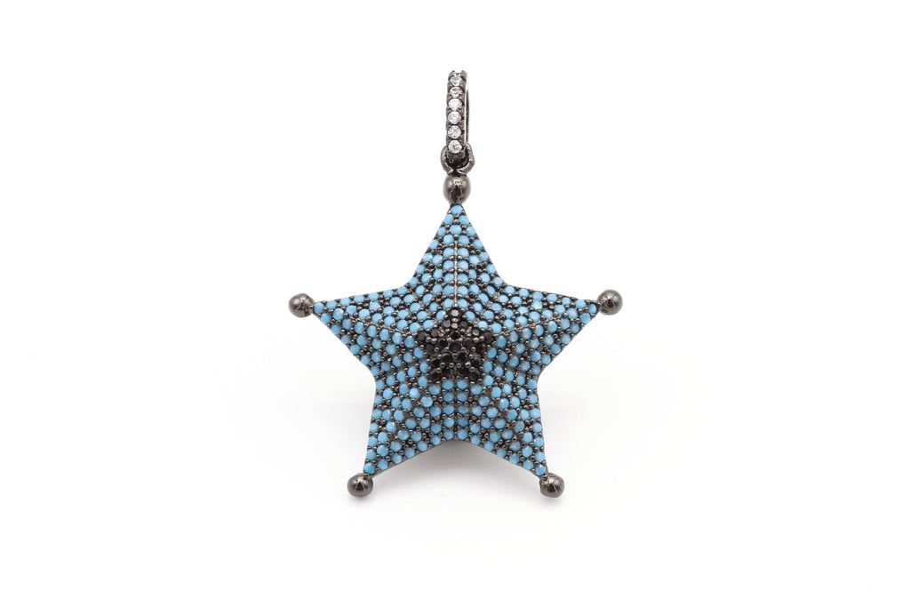 CZ Micro Pave 28x36mm Turquoise Star Pendant/Charm, Cubic Zirconia Pendant/Charm for Necklace Bracelet, Fashion Jewelry Findings, sku#F5