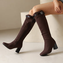 Load image into Gallery viewer, Chunky-Heeled Over-the-Knee Boots with Color-Block Leather Belt Buckle - Women's High Fashion Boots