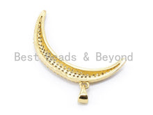 Load image into Gallery viewer, CZ Micro Pave Half Moon Pendant, Cubic Zirconia Pave Pendant/Charm, Necklace Pave Pendant 36x5mm, 1pc/2pcs sku#F104