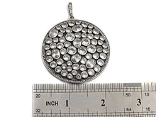 Load image into Gallery viewer, Anitique Finish CZ Micro Pave Large Round Pendant, Antique Silver Tone, Cubic Zirconia Big Pave Pendant, 49x53mm,sku#F979