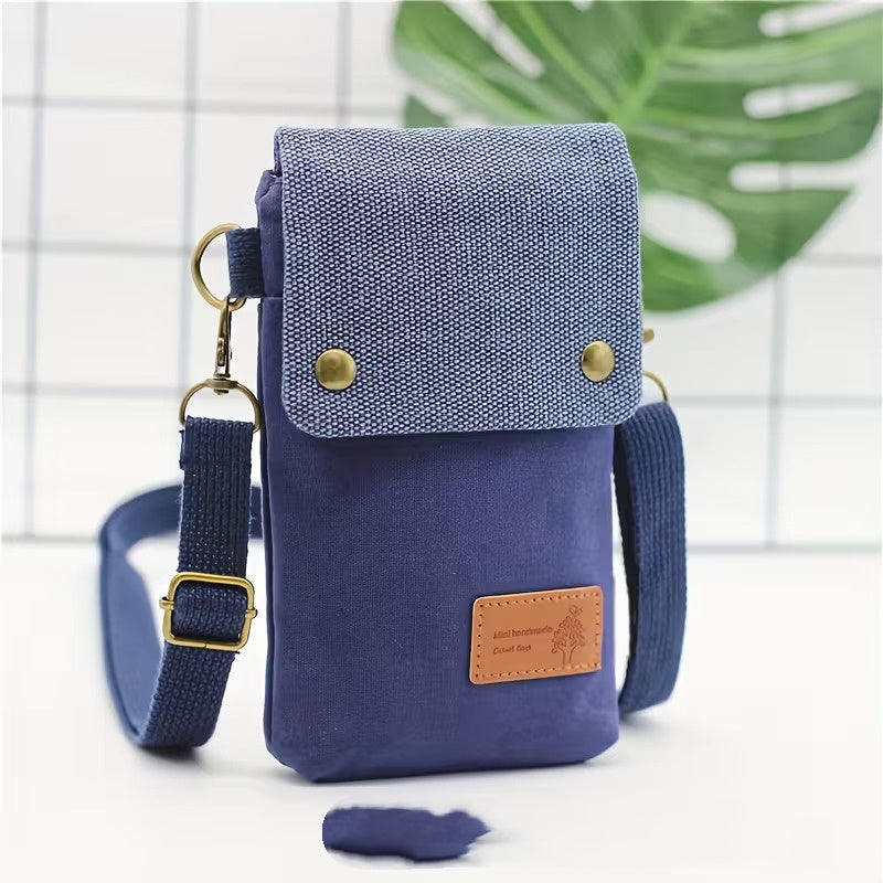Canvas Crossbody Phone Bag - Retro European Patchwork Design for Women