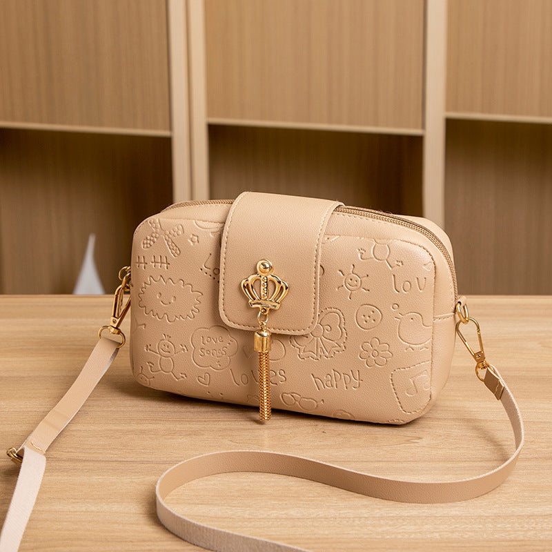 Women's Crossbody Phone Bag - Korean Style Embossed PU Leather Shoulder Bag