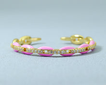 Load image into Gallery viewer, CZ Enamel Oval Link Bangle Bracelet, Sku#X316