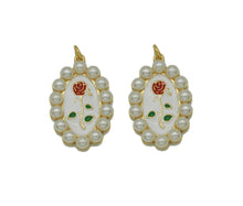 Load image into Gallery viewer, Gold Enamel Pearl Rose On Oval Charm, Sku#L685