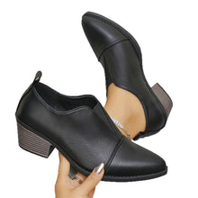 Load image into Gallery viewer, Slip-On Pointed-Toe Chunky Heel Pumps – PU Leather, Plus Size EU 35–43 | Women's Work &amp; Formal Heels