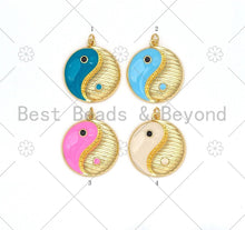 Load image into Gallery viewer, Colorful Enamel Yinyang Round Shape Pendant, 18K Gold Filled Tai Ji Charm,Necklace Bracelet Religious Charm Pendant,25x28mm,Sku#LK452