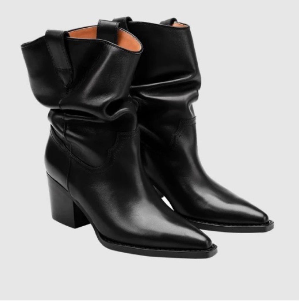 Women's Suede Pointed-Toe Chunky Heel Ankle Boots | Slip-On Mid-Calf Boots