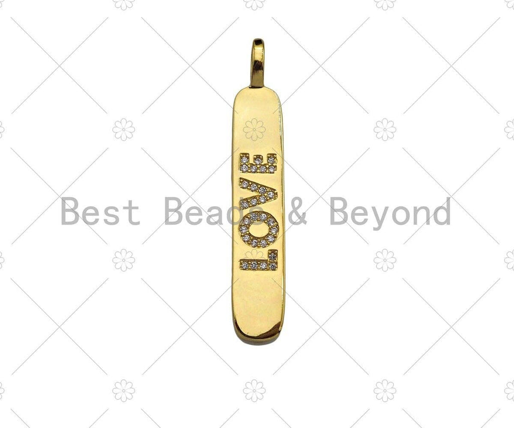 CZ Love Micro Pave LOVE Bar Pendant, Cubic Zirconia Strip Pendant, Love Charm, CZ Micro Pave Pendant, Love Charm, 44x7mm, sku#LK135