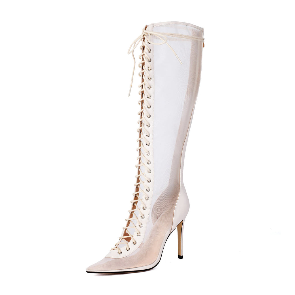 Women's Over-the-Knee Stiletto Sandals | Lace-Up High Heel Boots | Leopard Print & Solid Colors