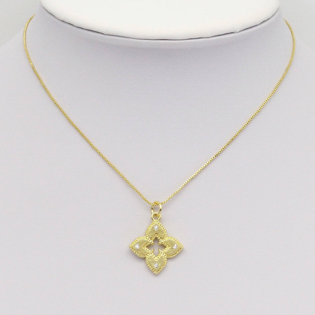 Clear CZ Gold Quatrefoil Flower Charm, Sku#LX366