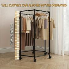 Load image into Gallery viewer, 360° Rotating Freestanding Clothing Rack – Hexagonal Carbon Steel Organizer with Wheels
