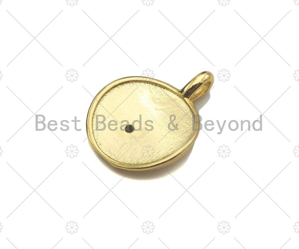 Black CZ Micro Pave Evil Eye On Round Coin Shape Charm, 18K Dainty Gold Medallion Charm, Necklace Bracelet Charm Pendant,14x19mm, Sku#LK252