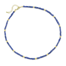 Load image into Gallery viewer, Royal Blue Cube Gemstone Gold Spacer Necklace, EF538