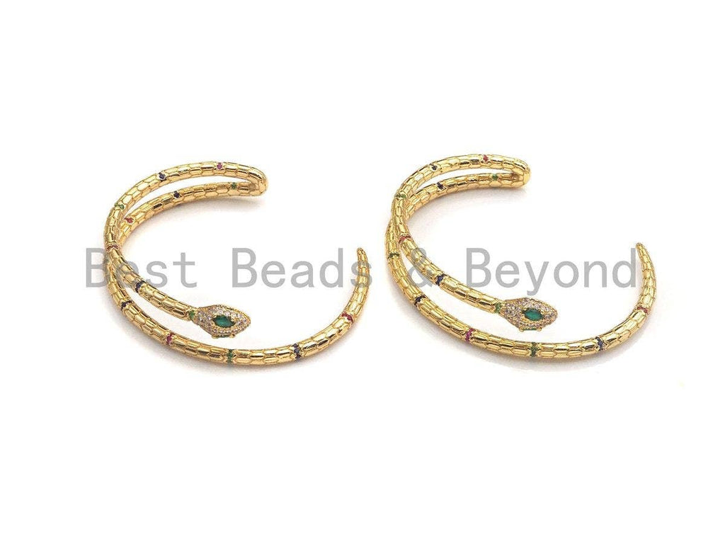 CZ Coiled Snake Bracelet with Emerald Eyes, Sku#X154