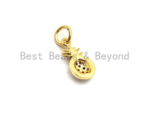 Load image into Gallery viewer, Small CZ Colorful Micro Pave Pineapple Pendant, Pineapple  Shaped Pave Pendant, Gold plated Pineapple Charm, 6x13mm, Sku#F760