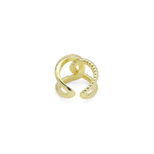 Load image into Gallery viewer, CZ Gold Oval Cross LInk Adjustable Ring, Sku#LD536