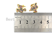 Load image into Gallery viewer, CZ Colorful Micro Pave Peace Dove Pendant, Pigeon Shaped Pave Pendant, Gold plated, 12x15mm, Sku#F832