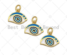 Load image into Gallery viewer, 18K Dainty Gold White Enamel Evil Eye Shape Pendant, Gold Blue Evil Eye Enamel Findings, 13x11mm,Sku#L541