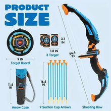 Load image into Gallery viewer, LED Bow &amp; Arrow Toy Set for Kids Light-Up Archery Play Kit with Suction Cup Arrows (Blue/Green)