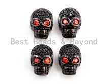 Load image into Gallery viewer, CZ Red Eye Skull Black CZ Pave On Black Micro Pave Beads, Cubic Zirconia Spacer Beads,12x10x7mm, sku#G316