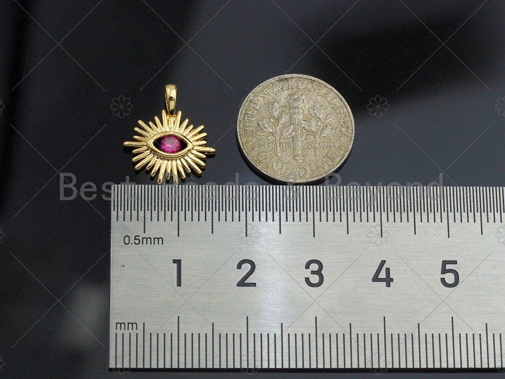 CZ Micro Pave Colorful Evil Eye On North Star Shape Pendant, Gold Plated Jewelry, Necklace Bracelet Charm Pendant, 14x15mm,sku#LD06