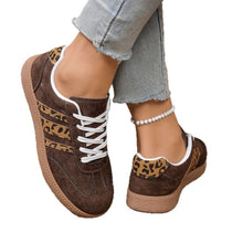 Load image into Gallery viewer, Women's Leopard Print Lace-Up Casual Shoes - Round Toe Color Block Sneakers