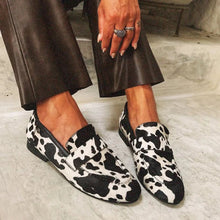 Load image into Gallery viewer, Women's Round-Toe Cow Print Rhinestone Slip-On Shoes | Chunky Low Heel Dress Shoes