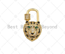 Load image into Gallery viewer, CZ Micro Pave Tiger Head Lock Clasp, Tiger Padlock clasp, Lock clasp, Lock Link, Carabiner clasp, 18x31mm, Sku#K174